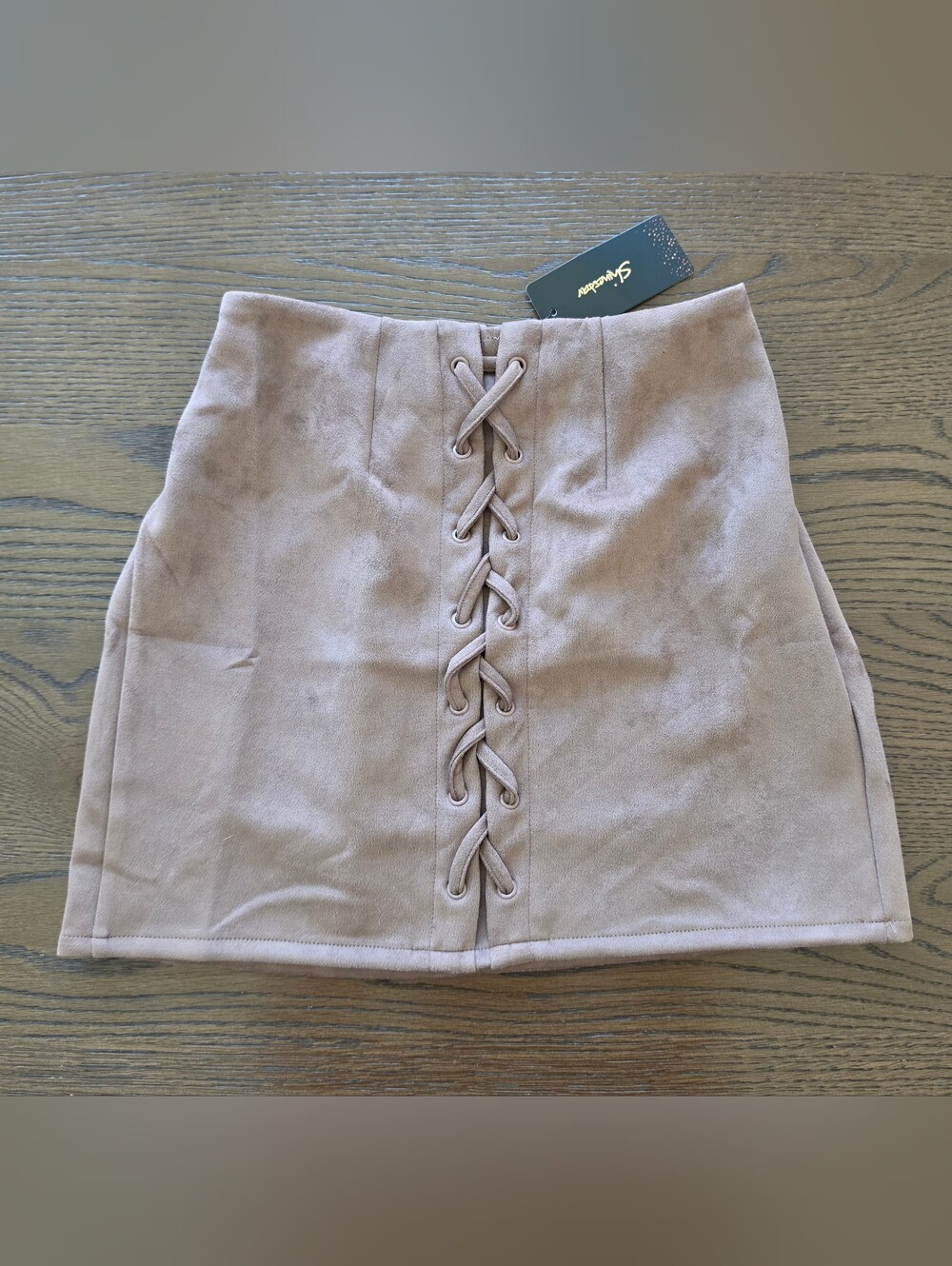 NEW Shinestar Lace-Up Suede Mini Skirt in Brown SIZE M